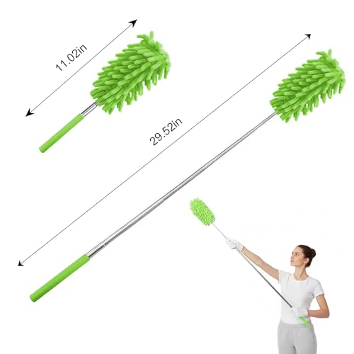 Extendable Feather Duster Telescopic Dust Remover for Home Office Car Furniture High Ceiling Cleaning Multi Purpose Tool(Green,Long Head) - color: Green, size: 11.0 in
