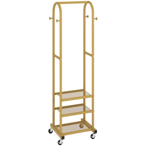 Kaitiemoo Clothing Rack, Mobile Garment Rack with Wheels & 3 Shelves, Gold - color: Gold