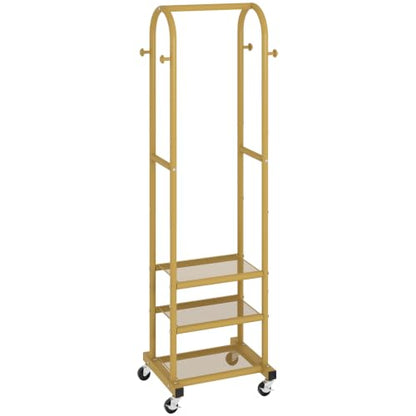 Kaitiemoo Clothing Rack, Mobile Garment Rack with Wheels & 3 Shelves, Gold - color: Gold