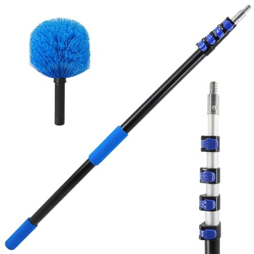 23FT High Reach Cobweb Duster with Extension Pole, Spider Web Brush with Lightweight 4-16.5 ft Telescoping Pole, Soft Bristles Webster Cobweb Duster for Outdoor Indoor Cleaning - color: Black