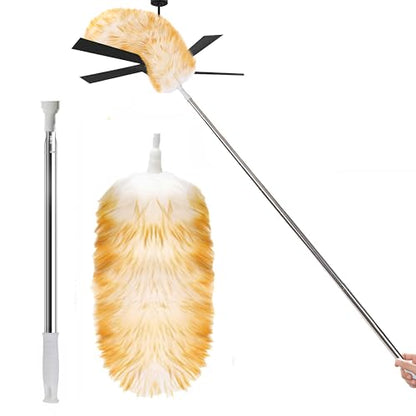 Lambswool Feather Duster with Extension Pole up to 97inch,Extendable Feather Duster Used for Cleaning High Ceiling Fan, High Ceilings,Furniture,Hard to Reach Areas - size: 31-97inch
