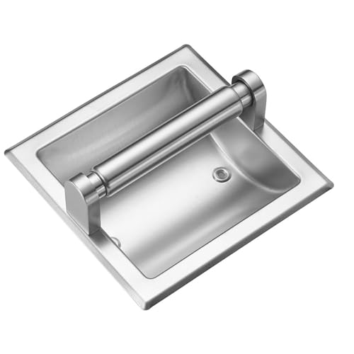 Recessed Toilet Paper Holder Brushed Nickel in Wall Toilet Roll Holder for Mega Roll Metal Bathroom Tp Hanger Storage in Cabinet for Small Spaces Durable Space Saving Design with Mounting Bracket - color: Brushed Nickel