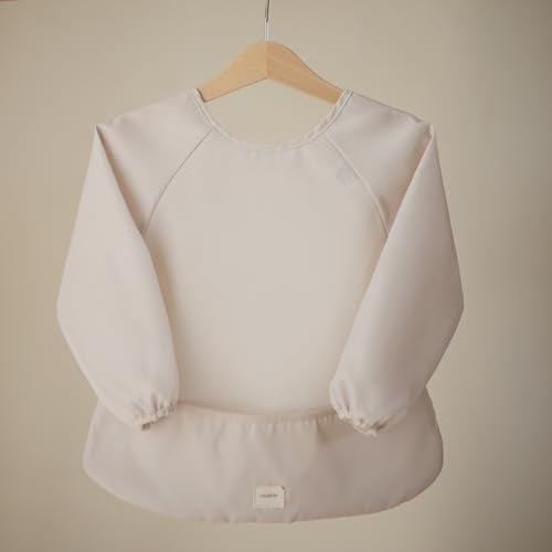 mushie Long Sleeve Baby Bib | Water Resistant Adjustable Fit - color: Fog