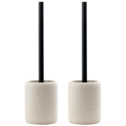 Toilet Brush and Holder Set, 2 PCS,Simple Sandstone Look,Beige