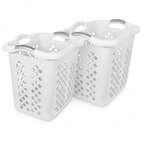 Laundry Basket 2 Pack 2 Bushel Plastic with Handles White - color: White 2pcs