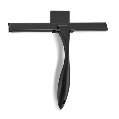 Shower Squeegee, 10 inch Stainless Steel Bathroom Cleaner Tool, All-Purpose Black Window Mirror Glass Door Squeegee with Hook for Household, Tile Wall, Ca