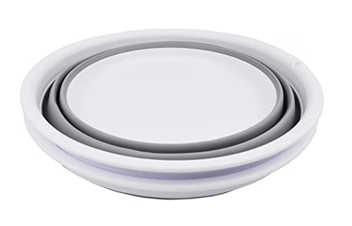 SAMMART 7.5L (1.98 Gallon) Collapsible Tub - Foldable Dish Tub - Portable Washing Basin - Space Saving Plastic Washtub (White/Grey (Set of 2)) - color: White/Grey (Set of 2)