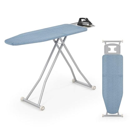 COSTWAY Foldable Ironing Board, 57" x 16.5" Heavy-Duty Ironing Stand w/ 7 Adjustable Heights, Iron Rest, Resistant Fabric, Sturdy Metal Legs, Compact & Space Saver Iron Table for Home, Laundry Room