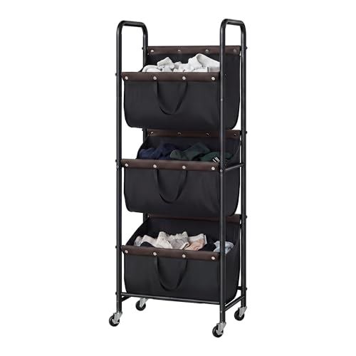 GRANNY SAYS 3 Tiered Laundry Sorter, Narrow Hamper Cart with Wheels - color: Black