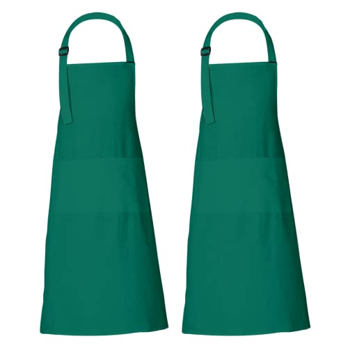 RAJRANG 100% Cotton Cooking Apron with 3 Pockets Kitchen Chef BBQ Adjustable Bib Aprons for Women Men - color: Tidepool Green
