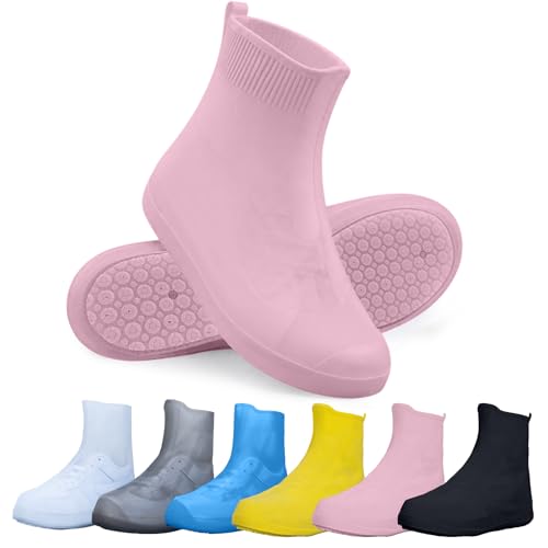 Waterproof Shoe Covers, Reusable Silicone Rain Shoe Covers, Pink, L - color: Pink, size: L