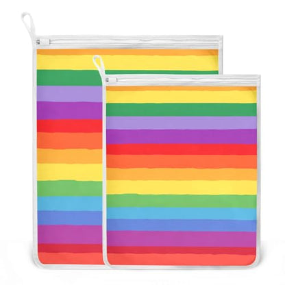 Mesh Laundry Bags Lingerie Bags for Washing Delicates 2 PCS Durable Wash Bag with Zipper Small and Medium Washable Vibrant Colorful Stripes - color: Vibrant Colorful Stripes