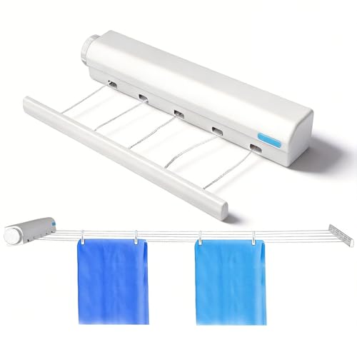 Retractable Clothesline Kit, Wall Mounted Automatic Folding Laundry Rack with Spring Tension, Multi-Rope Drying Hanger for Indoor Outdoor Use, Space Saving for Bathroom Balcony Laundry Room - size: Five ropes