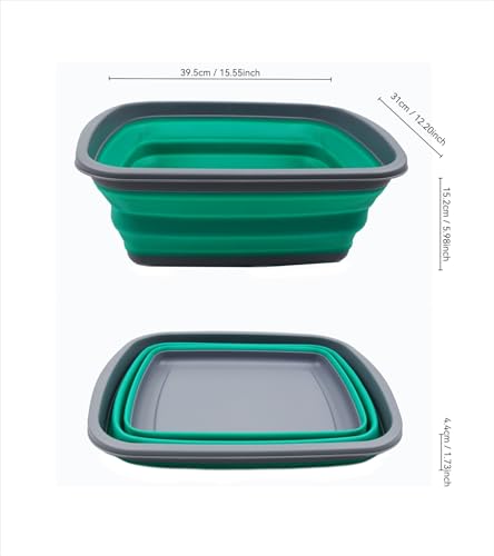 SAMMART 10L (2.6 Gallons) Collapsible Tub - Foldable Dish Tub - Portable Washing Basin - Space Saving Plastic Washtub (Dark Grey/Bluish-Green, 1) - color: Dark Grey/Bluish-green