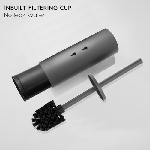 Gray Toilet Brush and Holder Set Stainless Steel No-Punch Hook Base - color: Gray