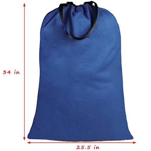 Sanlykate Large Canvas Cotton Laundry Bag with Drawstring & Handles, Heavy Duty Durable Dirty Clothes Organizer, Tear Resistant Hamper Liner Storage Bag, Travel Sack, 25.5 x 34inch - Cyanotic - color: Cyanotic