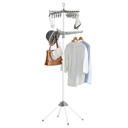 SONGMICS Clothes Drying Rack, 72.8-Inch Drying Rack, 3 Rotatable Arms - color: Gray + White, style: 2-Tier-Clip