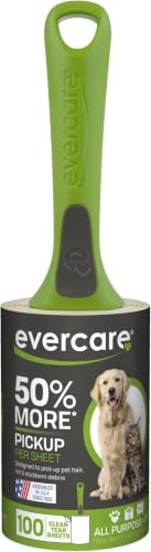 Evercare All Purpose Pet Hair Lint Roller,100 Sheets – Reusable Sticky Roller for Pet Hair,Cat & Dog-Hair Remover,Lint Remover,Pet-Hair-Remover for Furniture,Clothing & Cars,(Pack of 6) - size: 100 Sheets (Pack of 6)