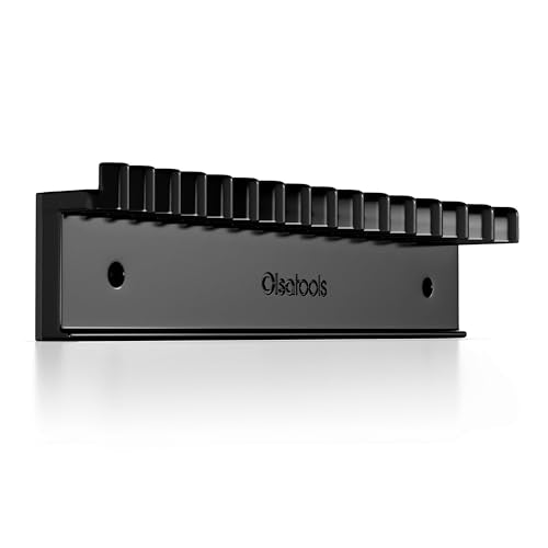 Olsa Tools Magnetic Wrench Organizer, Black - 15 Slot Wrench Holder Rack - SAE and Metric Wrench Storage Rail for Toolbox or Wall - Scratch Free Magnetic Wrench Organizer for Mechanics - Part: 1874 - color: Black