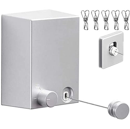 Retractable Clothesline Clothes Line Retracting Outdoor/Indoor, Heavy Duty Stainless Steel Adjustable Drying Rope Wire Dryer with ABS case+Aluminum, Self Adhesive Wall Mount 13.8 Feets Silver - color: 1 Silver