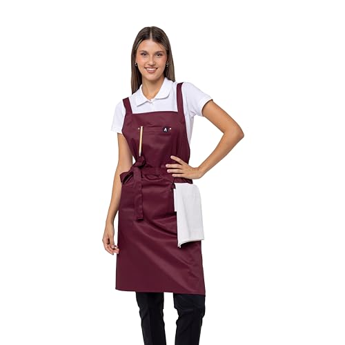Aquasafe Water-Repellent Cross-Back Bib Apron - Unisex One Size - color: Burgundy