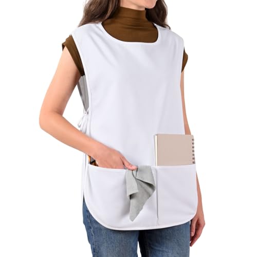 ROTANET Cobbler Apron for Women with Pockets, Waterproof Art Smock Aprons - color: White