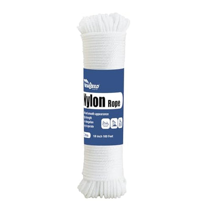 NEWSEED 100 Ft 1/8 Inch Nylon Rope Heavy Duty Utility Rope (White) - size: 1/8 In x 100FT, style: White