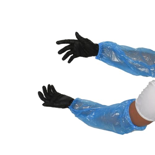 CLAY Disposable Plastic Sleeves – Arm Covers with Elastic Ends, White Poly Protective Oversleeves for Food Handling & More - Blue 100 Units