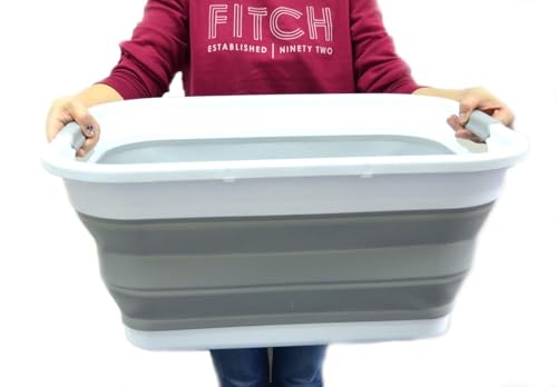 SAMMART Set of 2-41L(10.8 gallon) Collapsible Plastic Laundry Basket-Pop Up Storage Container-Portable Washing Tub-Space Saving Hamper/Basket, Water capacity:32L(8.4 gallon) (2 rectangular, Grey) - color: Grey, size: 2 x 41L Rectangular