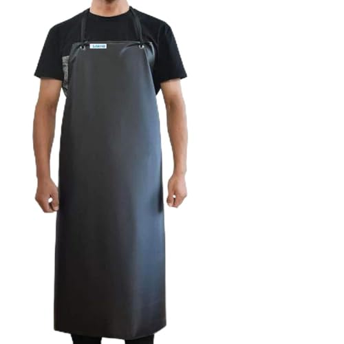 Lchkrep Men's Waterproof Apron Black, Lightweight Vinyl Aprons Rubber Apron for Dishwashing, Butcher apron - color: Black-1pack