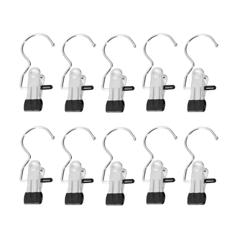 10Pcs 4.5 inch Silver Clothes Pins, Hangers with Clips, Stainless Steel Hanger Clips, Hanger Hooks for Closet, Travel, Socks, Bags Laundry Storage and Organization