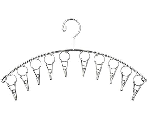 Strong Stainless Steel Laundry Drying Rack Clothes Hanger with 10 Clothespins Indoor Space Saver Hanging Clothing Organizer Mitten Sock Hangers - color: 10 Clips Metal