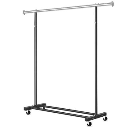 VICERII Clothes Rack, 130LB Capacity Heavy Duty Clothing Rack with Wheels and Bottom Shelf, 52.17 Inch Rolling Racks for Hanging Clothes, Coats, Shirts, Sweaters, Skirts, Dress, Black - color: Matte Black, size: Single