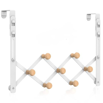 FYY Over The Door Hooks - Door Hanger Towel Rack Organizer, Collapsible No Drill Holder, Heavy Duty Easy to Install, Pads and Wooden Knobs, No-Scratch for Bathroom Clothes Coat Travel, Fit 1-3/4"