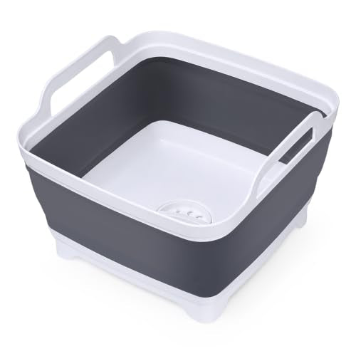 Collapsible Dish Basin, 9L/2.4 Gal Foldable Sink Tub with Drain