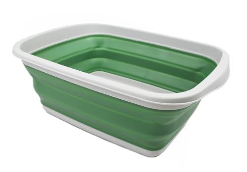 SAMMART 10L (2.6 Gallons) Collapsible Tub - Foldable Dish Tub - Portable Washing Basin - Space Saving Plastic Washtub (Grey/Dark Sea Green, 1) - color: Grey/Dark Sea Green