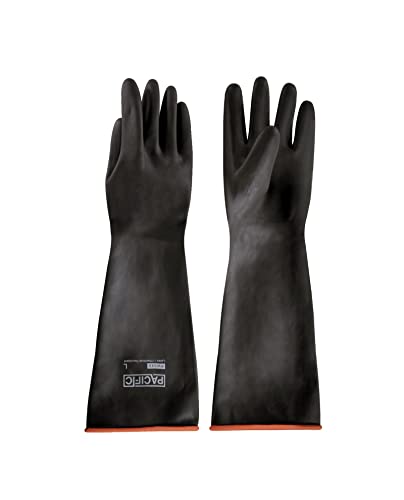 PACIFIC PPE 18 Inch Latex Chemical Resistant Gloves, Waterproof, Heavy Duty - color: 18"/Black (1 Pair), size: XL/10