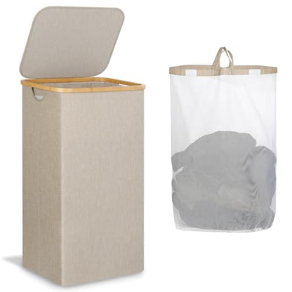IEGrow Laundry Hamper with Lid,110L Laundry Basket with Mesh Bags,Oatmeal - color: Oatmeal, size: 110L
