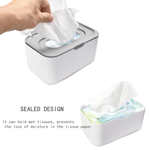 Tissue Box Cover Seal Rectangular Dryer Sheet Dispenser Storage Wet Wipes for Storage on Bathroom Vanity, Countertop, Bedroom Dresser (Gray/White) - color: Gray /White