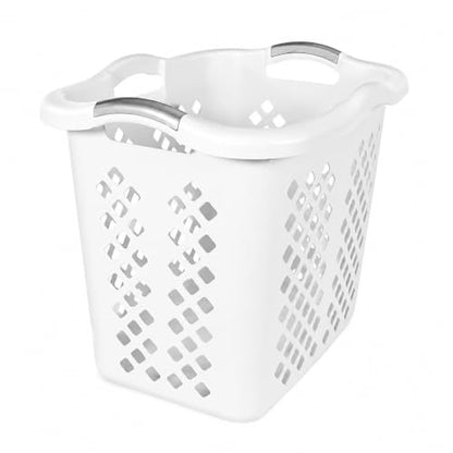 Laundry Basket 2 Bushel Plastic with Handles White for Bedroom Dorm - color: White