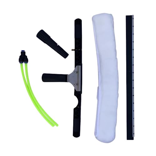17" All-in-One 2 Nozzle Scrubber & Squeegee for Water Fed Pole System, Soft Fleece Sleeve Dual Water Jets, Ideal for Solar Panel & Window Cleaning, Tinted Glass, and High Windows