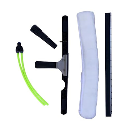 17" All-in-One 2 Nozzle Scrubber & Squeegee for Water Fed Pole System, Soft Fleece Sleeve Dual Water Jets, Ideal for Solar Panel & Window Cleaning, Tinted Glass, and High Windows