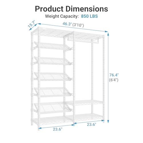 VIPEK S20 7-Tiers Shoe Rack with Hanging Rod, Metal Closet Organizer, White - color: White, size: S20