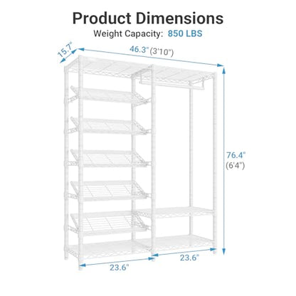 VIPEK S20 7-Tiers Shoe Rack with Hanging Rod, Metal Closet Organizer, White - color: White, size: S20
