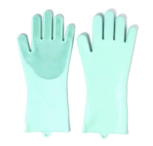 Silicone Dishwashing Scrubber Gloves, Reusable Cleaning Gloves with Built-In Scrubbing Bristles - color: Sea Green