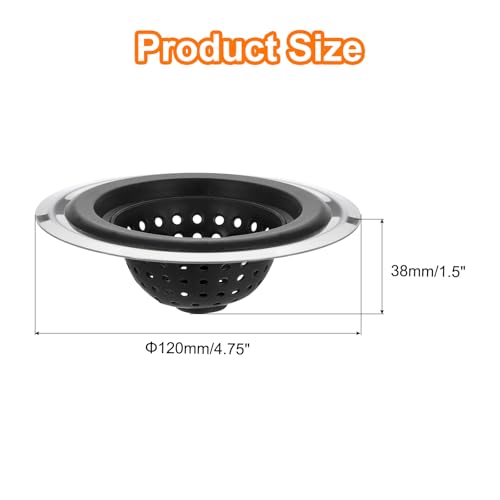 uxcell Silicone Sink Strainer, 2Pcs Kitchen Sink Drain Strainer Stopper with Detachable Stainless Steel Edge 4.7" Diameter Rim, Black - color: Black