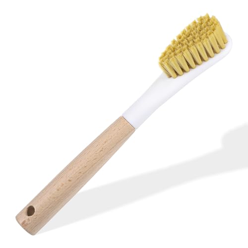 Wood Laundry Stain Brush with Soft Bristle, Stain Remover Brushes with Long Handle for Cleaning Shoes Clothes Fabric, Protable Laundry Scrub Brush for Stains on Clothes(Natural)