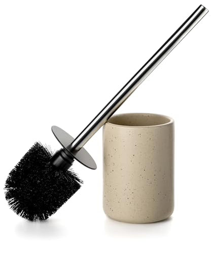 Ceramic Toilet Brush and Holder Set, Toilet Bowl Cleaner Brush - color: Sand