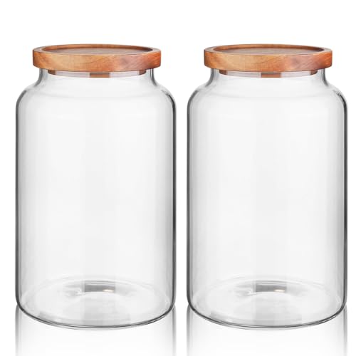Labina Glass Jar with Wood Lid, Airtight Kitchen Storage Canister - size: B6: 88 Oz 2 pcs