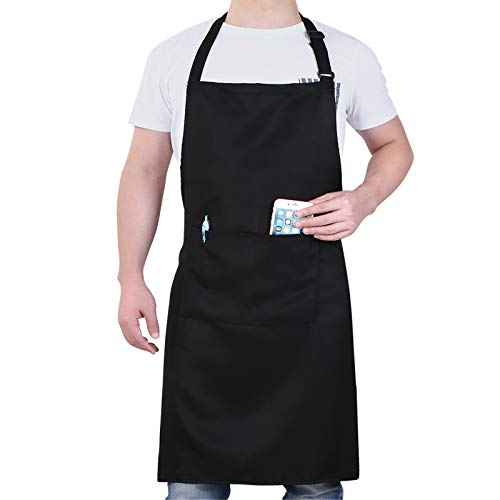 Will Well Chef Apron for Men and Women - 33" x 27" Large with 38" Waist Ties for a Comfy and Snug Fit, Durable and Lightweight, with 2 Spacious Pockets for Your Cooking Essentials - 1-Pack, Black - color: 01 - Black, size: 1 Pack